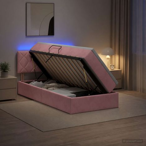 vidaXL Cama de almacenamiento LED con colchón Rosa 90 x 200 cm (1/5)