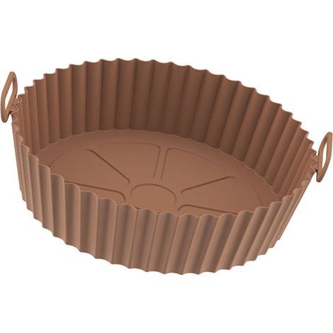 Tapis de friteuse rond en silicone alimentaire épais, flexible, facile à nettoyer et réutilisable, marron (1/5)
