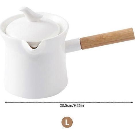 Théière en céramique, théière chinoise en émail pour thé vert, pot à lait avec poignée en bois, mini théière pour le petit-déjeuner (lait et café) avec couvercle, théières en porcelaine