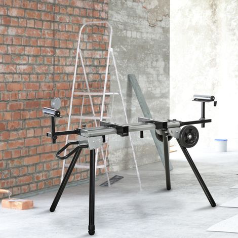 Supporto DURHAND per troncatrici, tavolo da lavoro per troncatrici e seghe troncatrici composte, supporto per sega, troncatrice, acciaio, nero+argento, estensione laterale 123,5-245 cm (1/5)