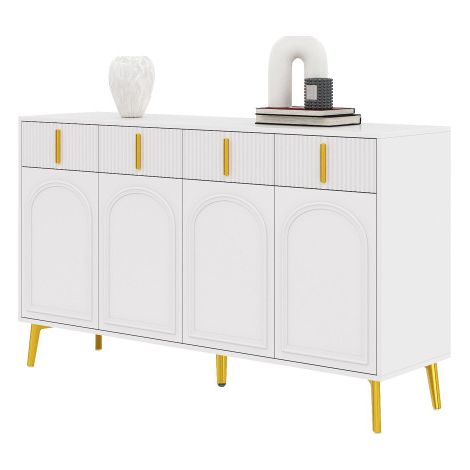 Credenza con maniglie e gambe dorate, 4 ante, 4 cassetti, con laminato removibile, adatta per soggiorno e sala da pranzo, 14037,882 cm.