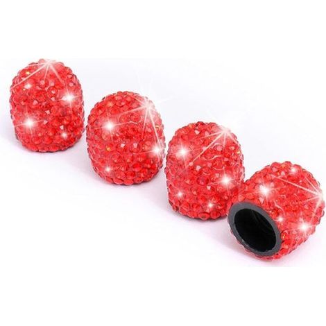 PCS Tire Valve Caps, Diamond Valve Dust Covers, Car Dust Caps, Crystal Rhinestone Car Tire Valve Stem Caps, Attractive Car Accessory (Red) (1/5)
