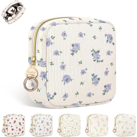 13513cm Pochette Tampons Hygiéniques Sac Rangement Serviette Hygiénique Femme Protège Slip Culotte Menstruelle Pochette Tissu pour Anniversaire Cadeau Premieres Régles Jeune Filles(Beige-Rose Bleu) (1/5)