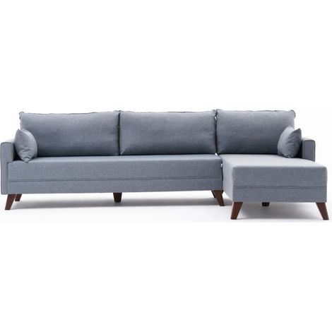 Canapé d'angle droit 5 places tissu bleu Kandy 275cm (1/5)