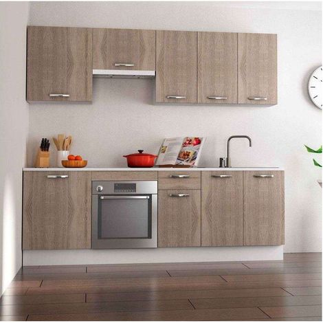 Cocina completa sin zocalo y sin encimera 240 cm(ancho) color roble cortez, KIT-KIT (1/5)