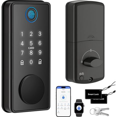 Serrure de Porte Intelligente d'empreintes Digitales, Sans Clé Contrôle par App, Clavier Tactile, Compatible Watch Ouverture en 1 Touche Pour Porte d'Entrée (1/5)