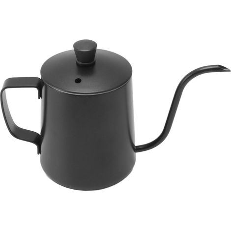 Teekanne mit langem, schmalem Ausguss aus Edelstahl 304, mit Schwanenhals, für manuelle Zubereitung, 350 ml, schwarz mit Deckel. (1/5)
