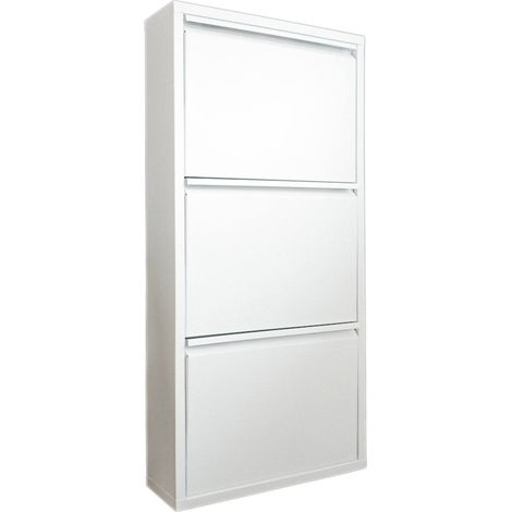 Dmora Zapatero de metal con tres puertas con solapa, color blanco, Medidas 50 x 103 x 15 cm, con embalaje reforzado