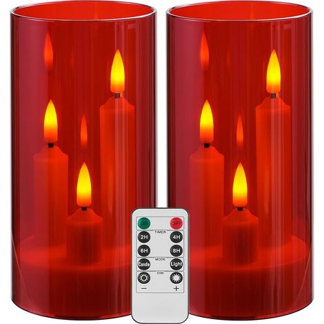 2 Bougies LED à Tige 3 Cœurs, Coque en Acrylique Transparent Rouge, Bougies Sans Flamme avec Télécommande, Effet de Flamme Réaliste, Fonctionne avec Piles pour Décoration Maison, Noël, Mariage (1/5)