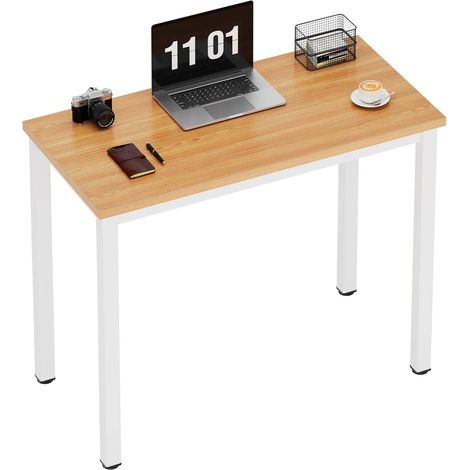 Soges Bureau d'Ordinateur Table d'Étude Bureau Informatiques Postes de Travail 80x40cm pour Bureau Salle à Manger Salon Cuisine,Teck et Blanc