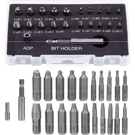 Set di 22 estrattori per viti rotte, portainserti magnetico per cacciavite e adattatore per bussola per viti rotte, estrattore per bulloni spanati (1/4)