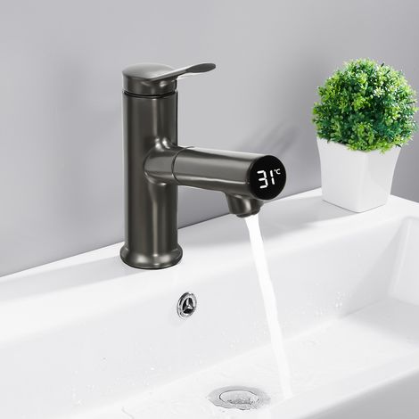 Wasserhahn Bad Ausziehbar, Hochdruck Waschtischarmatur mit Herausziehbarer Brause, Armatur Badezimmer, Einhebelmischer Mischbatterie Waschbecken (1/5)