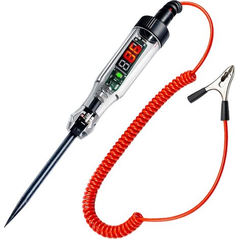 Testeur de Tension pour Voiture 3-48V Testeur Electrique Stylo Automobile  avec Pince Crocodile Fil à Ressort,Testeurs Fusible Auto avec Voyant LED Numérique DC pour Voitures Camions Motos (1/5)