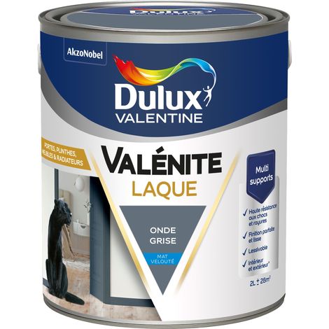Dulux Valentine Peinture Laque Valénite Intérieur et Extérieur Multi-supports - Finition parfaite et lisse, Haute Résistance - Mat Onde Grise 2 L