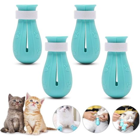 4 pcs Boîtes Anti-Rayures pour Chat, Chat Boîtes Anti-Rayures, Chat Chaussures de Bain Anti-Rayures Chat Boîtes en SiliCône réglable Pied de l'animal de Compagnie Couverture Chat Patte Protecteur-Fei (1/5)
