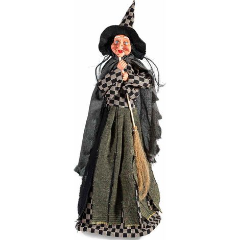 Befana grande da vetrina in stoffa con scopa per decorazioni natalizie ed epifania (1/2)