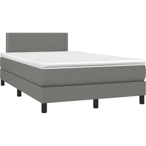 Estructura de cama LED con somier cabecero y colchón (120x200 cm) en tejido gris oscuro TDL0208418