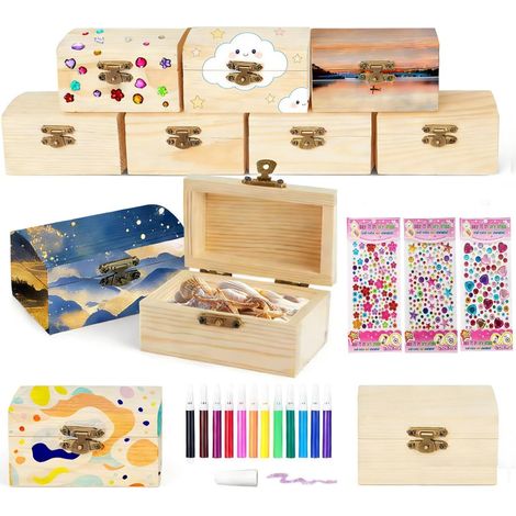 10er Set Mini Holzkisten zum Bemalen mit Zubehör (1/4)