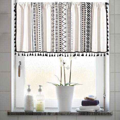 Rideau Frange - 150 x 45 cm - Tissu Coton Lin - Pour Fenêtre Cuisine Salle De Bain Sous-Sol - 1 Pièce (1/5)
