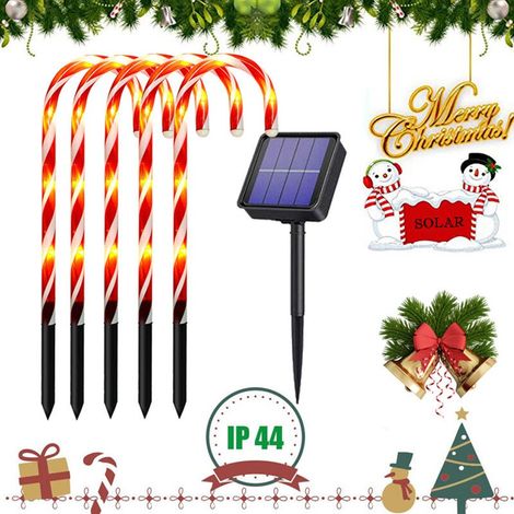 Skecten – Lot de 10 lampes LED canne à sucre 53 cm – Décoration extérieure lumineuse – Panneau solaire – Distance 50 cm entre lampes (1/5)