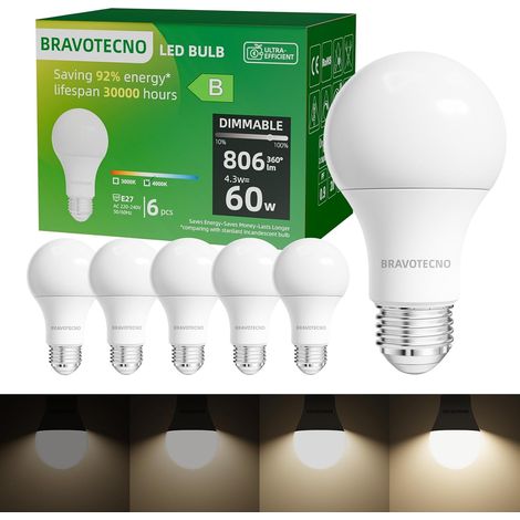 Ampoule E27 LED Dimmable, Blanc Neutre 4000K, 4,3W 806LM A60, Équivalent à 60W, Angle de Faisceau 360°, Compatible avec Variateur de Lumière, Chaleur Faible (1/5)