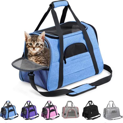 Sac de transport pour animaux de compagnie pliable et respirant pour chiens et chats, sac de voyage portable avec 5 fenêtres en maille, confortable et sécurisé