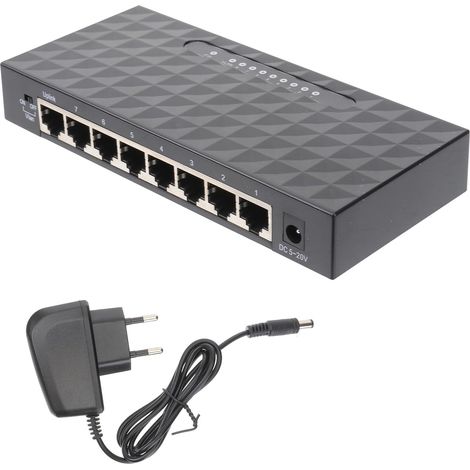 Commutateur et Plastique Abs Noir 8 Ports 10/100 Mbps Ethernet Rj45 avec Reconnaissance Intelligente pour Appareils Réseau et Routeurs (1/5)
