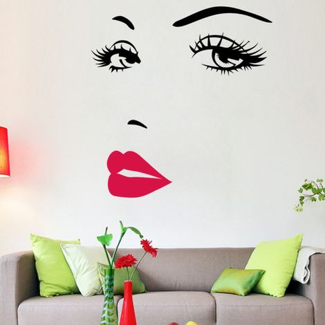 Autocollant Mur - Yeux - Levres - Décoration Intérieure Pour Chambre De Filles Salon Cuisine - 1 Pièce (1/5)