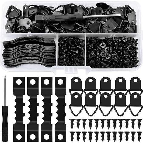 Set mit 251 Bilderrahmenhaken, schwarz, Schrauben inklusive, geeignet für Zuhause und Büro. (1/3)