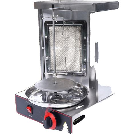 Máquina para asar kebab Doner, acero inoxidable, 2000 W, calefacción por GLP e infrarrojos, capacidad de 10 kg, rango de temperatura de 0 a 300 °C. (1/5)