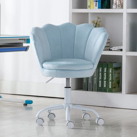 Wahson Sedia Scrivania Cameretta, Studio Girevole in Velluto Regolabile in Altezza,design a petali, seduta ispessita, ruote morbide girevoli a 360°, Blu