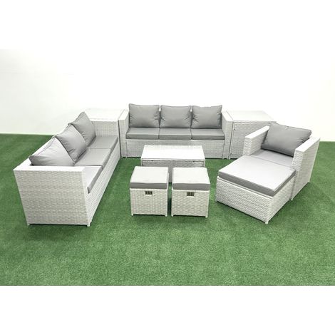 Fimous Meubles d'extérieur en rotin avec Fauteuil Table basse oblongue 3 Tabourets 2 Tables d'appoint Gris clair mixte (1/5)