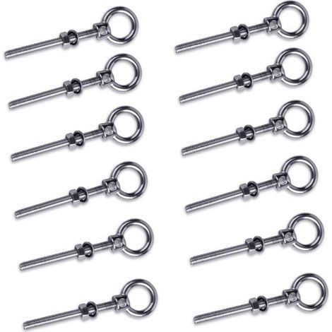 12 x Boulon à œil avec filetage métrique, M6 x 60 mm Boulon Anneau Ecrou à œil en acier inoxydable 304, Vis à œil Boulons à crochet