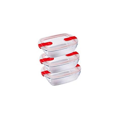 Contenitori rettangolari per la conservazione - PYREX - Cook & Heat - Set di 3 - 1,1 L - Coperchi per microonde (1/4)