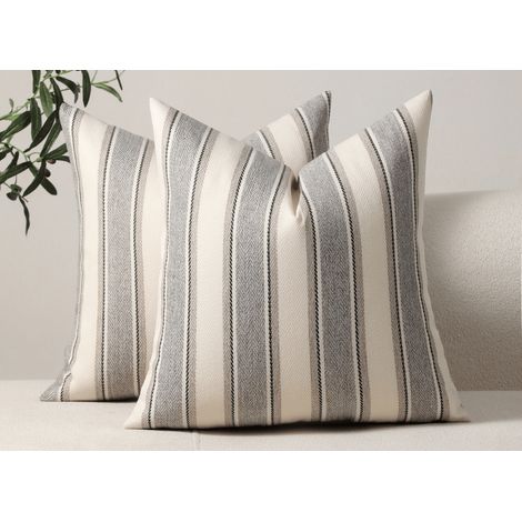 Coussin beige et gris à rayures 45x45 cm RIVIERA (1/3)