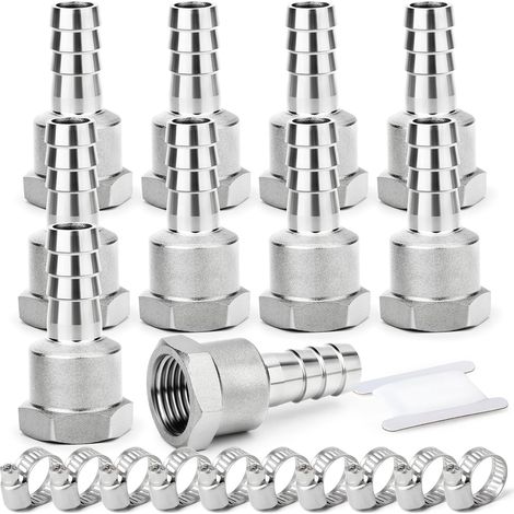 2 pièces raccords embout cannelé acier inox 304, 10 mm vers filetage mâle BSP 3/4", raccord compression eau, carburant, air - 1/2"F X 16 MM (10PCS) (1/5)