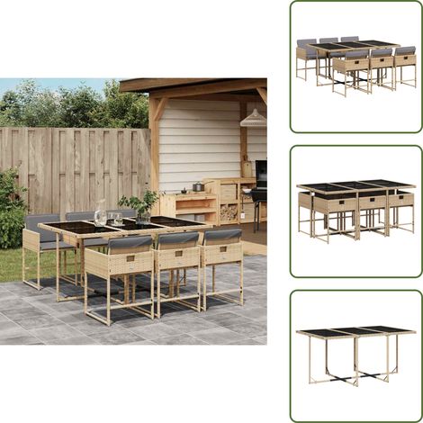 The Living Store Ensemble à manger de jardin coussins 7 pcs mélange beige rotin - Salon De Jardin - Meuble De Jardin - Set De Salon De Jardin - Table De Jardin - Chaises De Jardin