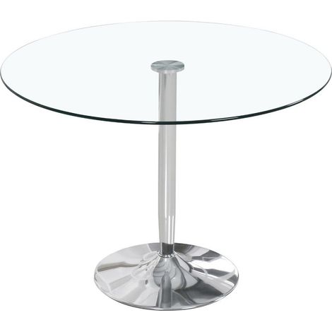 Home Heavenly® - Mesa redonda de cristal templado RUNE, con pata central cromada en forma de tulipa.  Color: Cristal Pata Cromo (1/5)