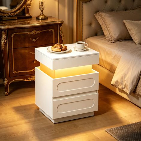 Table de chevet moderne avec fonction de charge intégrée, table d'appoint avec tiroirs (uniquement 1 table d'appoint (1/5)