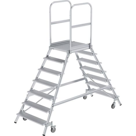 MUNK Podestleiter fahrbar Aluminium geriffelt 2x7 Stufen