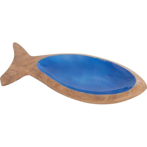 Vassoio per pesce azzurro in legno per decorazione e conservazione, ideale per cucina, soggiorno e regali originali