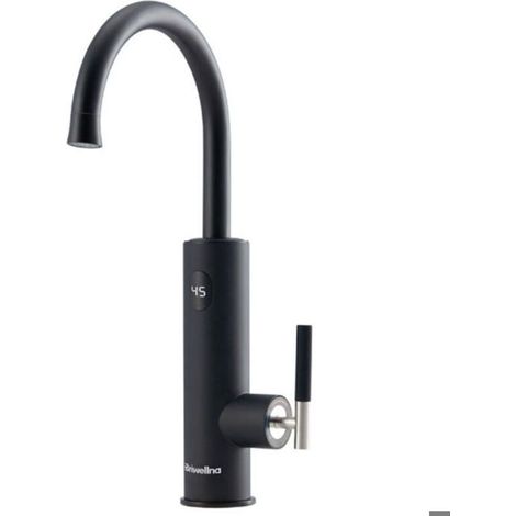 Rubinetto elettrico nero da 3200 W con scaldabagno istantaneo, display LED della temperatura, rotazione a 360°, struttura in acciaio inox, adatto per lavelli. (1/4)