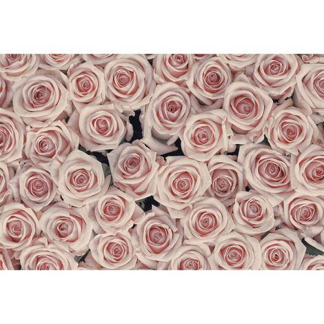 Papier peint fleur rose panoramique | Tapisserie panoramique rose motif fleur 3D salon | Papier peint panoramique romantique rose couloir - 267 x 400 cm (4 pièces) (1/2)