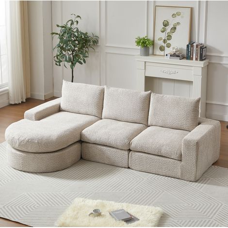 Divano angolare modulare 250x160x80 cm in ciniglia beige con chaise longue reversibile – MEUBLIV (1/5)