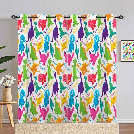Rideau Occultant Dessin Animé Animaux Dinosaure Rideau Thermique Isolant Draperies Intérieurs Tenture Opaque à Oeillets pour Maison Chambre Salon Fenetre 2 Pièces L 140 x H 280 cm - 140L X 280H cm (2 (1/5)