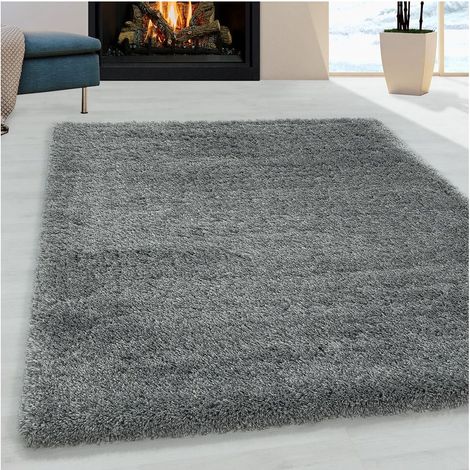 Tapis shaggy moelleux uni rectangle Cloudy Gris clair 60x110 (1/5)