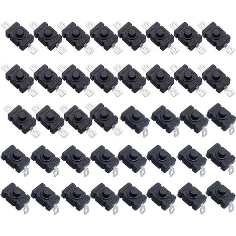 Paquete de 40 interruptores de botón pulsador autoblocantes, interruptor de linterna mini KAN-28 (20 piezas de pasador plano con orificio + 20 piezas de pasador doblado con orificio) (1/5)