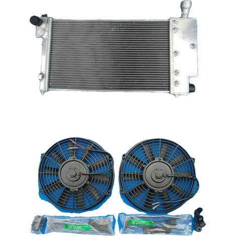 Radiador de aluminio, configuración de 2 filas, tamaño del núcleo 520 mm x 315 mm x 50 mm, incluye ventiladores, para Peugeot 106 GTI y Rallye, para Citroën Saxo/VTR. (1/5)