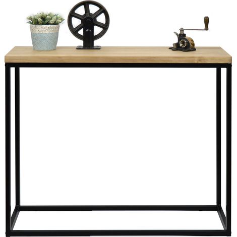 Consola Recibidor iCub Big Wood 120x35x80cm Negro en madera maciza de pino acabado vintage estilo industrial Box Furniture (1/4)