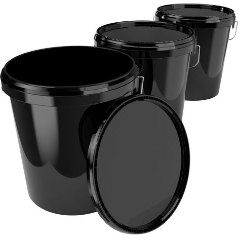 3 Seau avec couvercle 16 L Seau de réserve alimentaire noir (PP) 3 pièces (1/5)